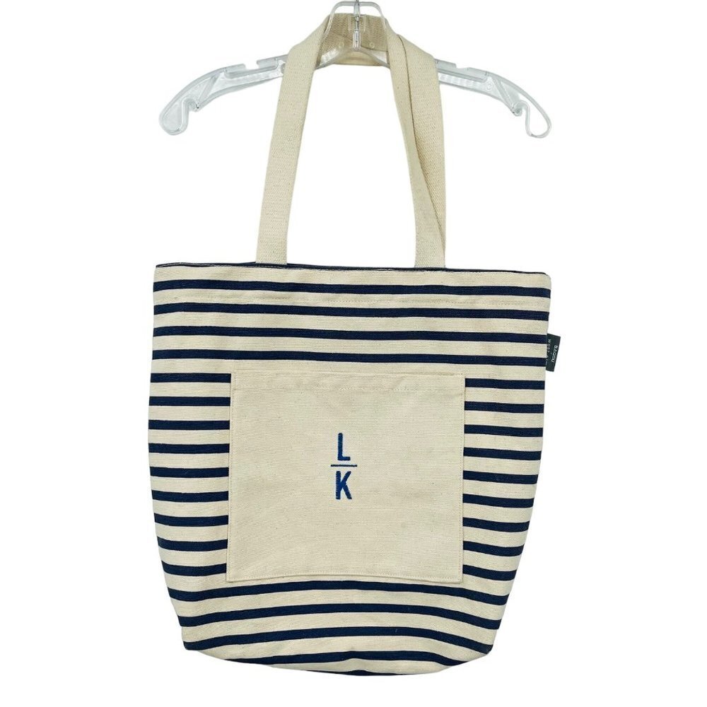 BAGGU x West Elm Women's Stripped Canvas Tote Bag Monogram L K